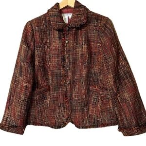 Coldwater Creek Jacket PS Tweed Button Down Woven Fringe Cuffs Size Petite Small
